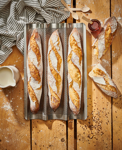 De Buyer Air System Perforated Stainless Steel Baguette Tray
